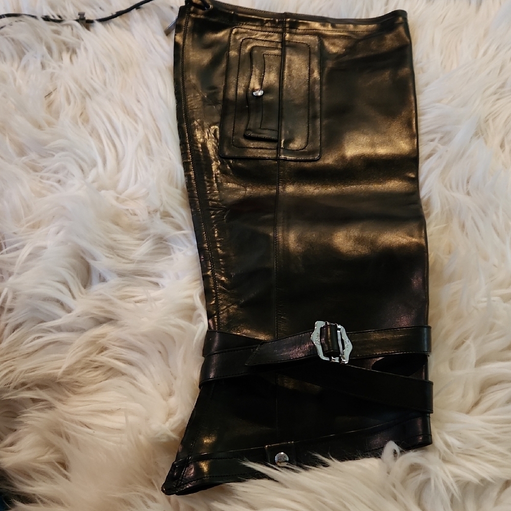 Dior Black Leather Gaiter Chaps 38.5 - Picture 2 of 10